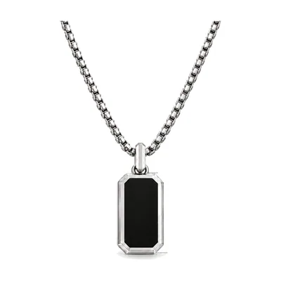 Collar con Colgante Rectangular de Ónice Negro, Acero Inoxidable