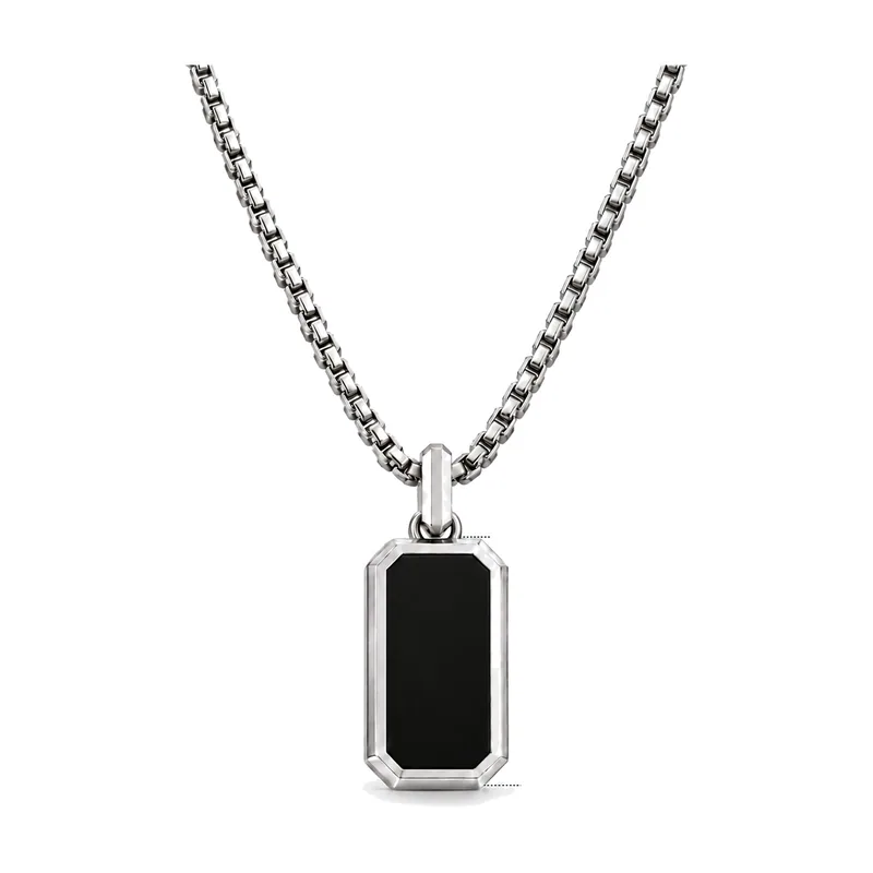 Rectangular Pendant Necklace with Black Onyx, Stainless Steel