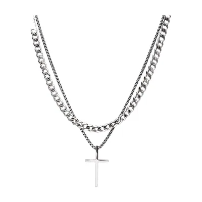 Cross Pendant Necklace with Curb Chain, Stainless Steel
