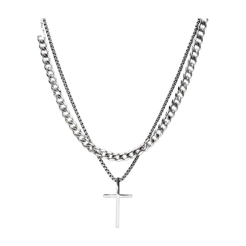 Collier Pendentif Croix avec Chaîne, Acier Inoxydable