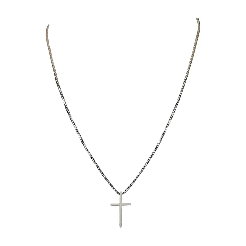 Colgante de Cruz con Cadena Curb, Acero Inoxidable