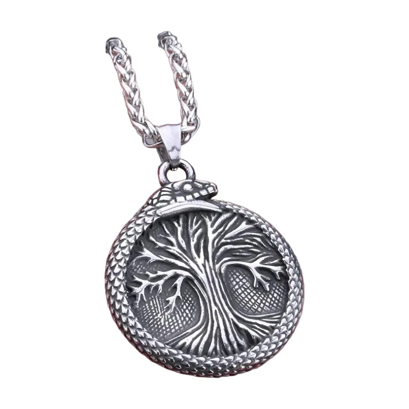Wikinger Yggdrasil Lebensbaum & Ouroboros Anhänger, Edelstahl