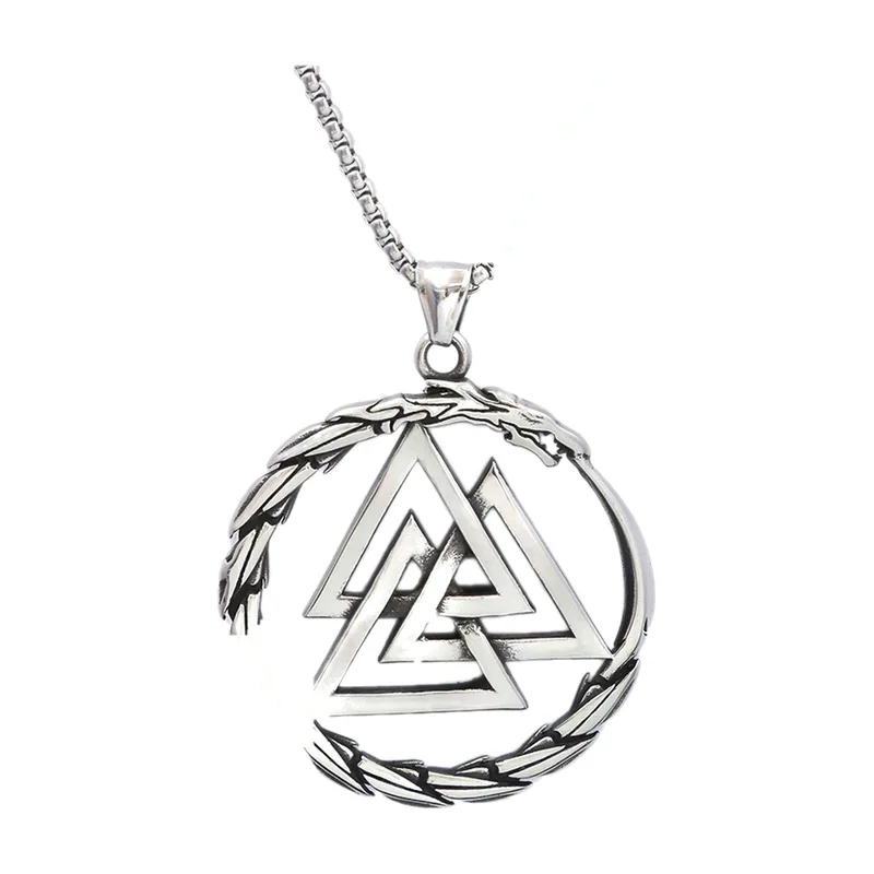 Colgante con Símbolo Valknut y Cadena, Acero Inoxidable 316L