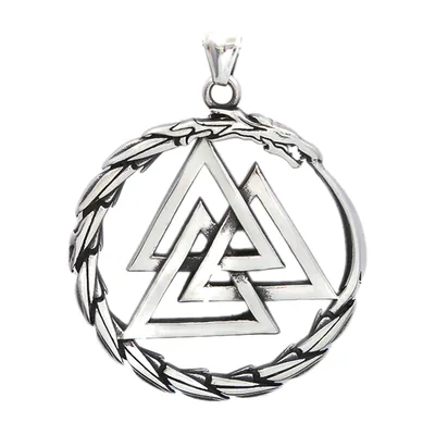 Valknut Pendant Necklace with Dragon Circle, Stainless Steel