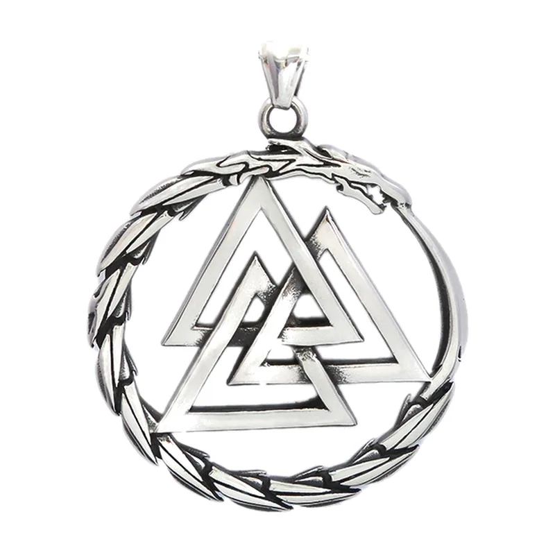 Collier Valknut avec Cercle de Dragon, Acier Inoxydable