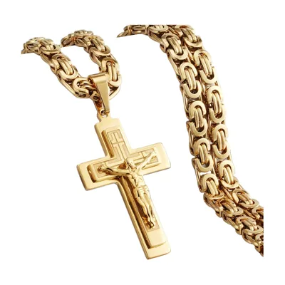 Orthodoxes Kreuz Anhänger mit Byzantinischer Kette, Edelstahl