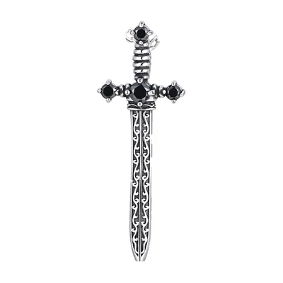 Colgante de Espada con Circonitas Negras, Acero Inoxidable