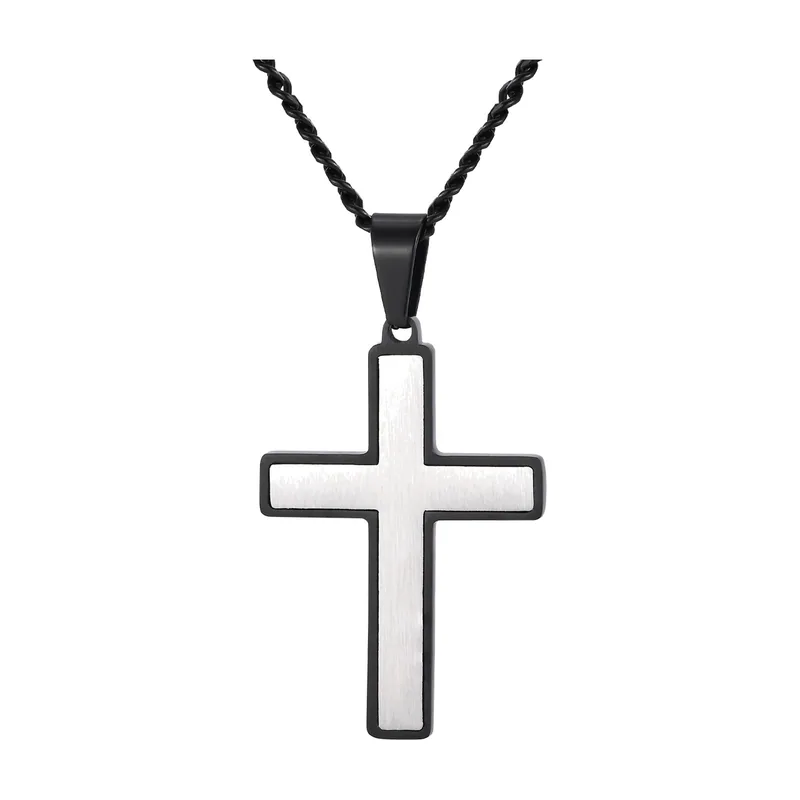 Collier Pendentif Croix avec Chaîne Corde, Acier Inoxydable