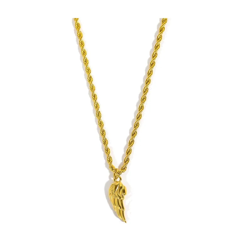 Feather Wing Pendant with Rope Chain, Stainless Steel