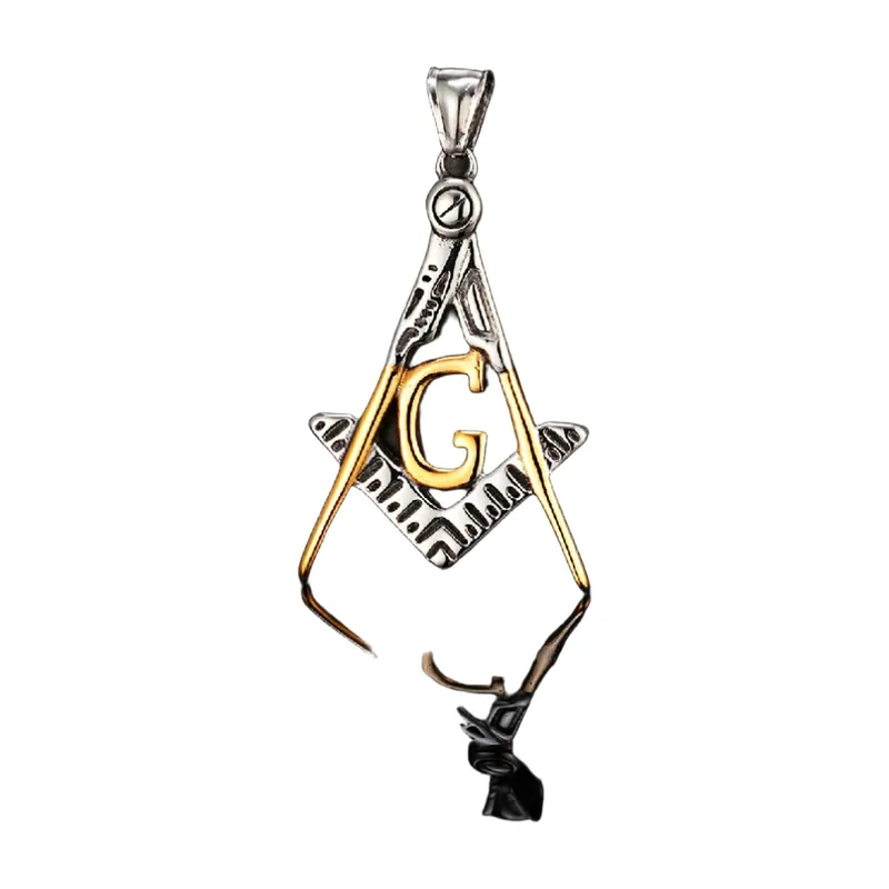 Pendentif Équerre et Compas avec Symbole G, Acier Inoxydable