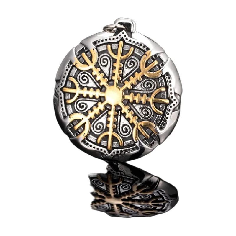 Vegvisir Nordischer Kompass Anhänger mit Runenkette, Edelstahl