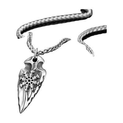 Ciondolo Bussola Nordica Vegvisir con Catena Rune, Acciaio Inossidabile – Argento