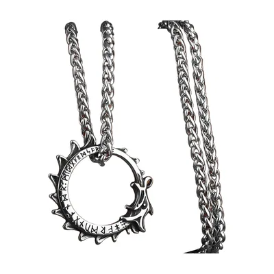 Pendentif Dragon Ouroboros avec Runes, Acier Inoxydable