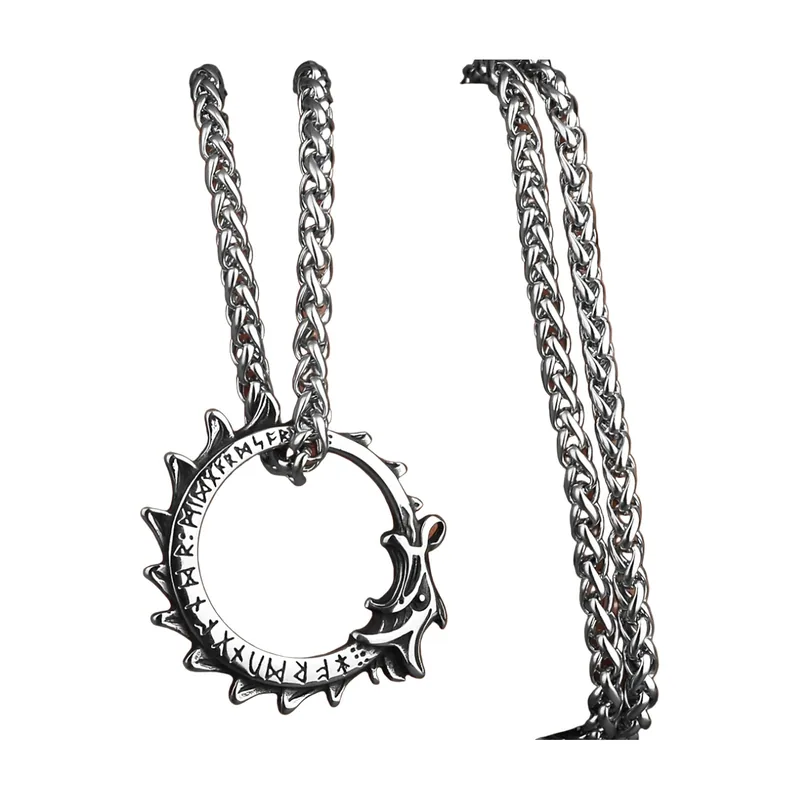 Ouroboros Dragon Pendant with Runic Script, Stainless Steel