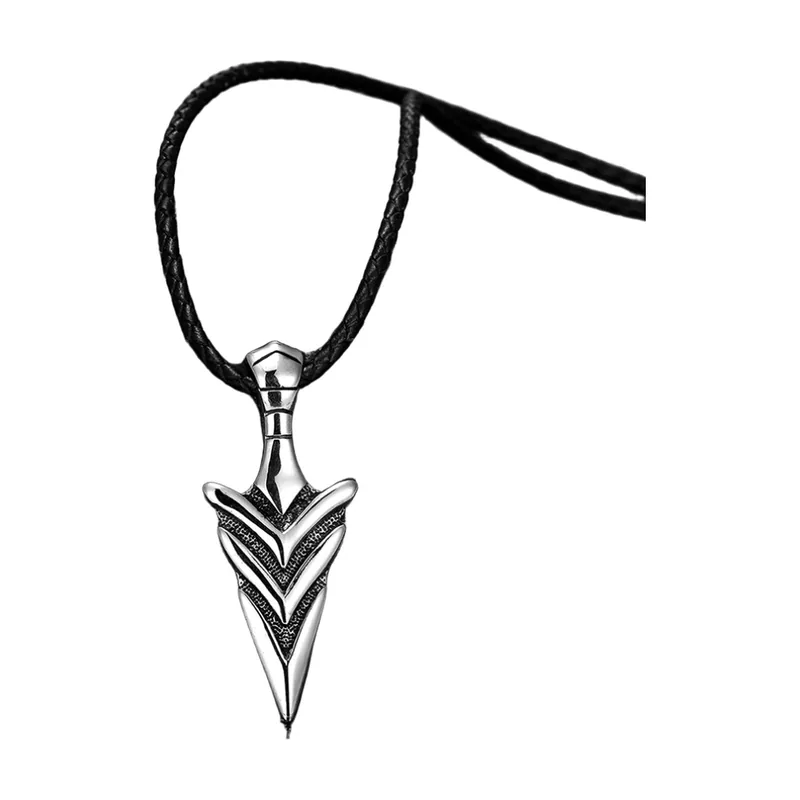 Collier Gungnir Lance d'Odin avec Cordon Tressé, Acier Inoxydable