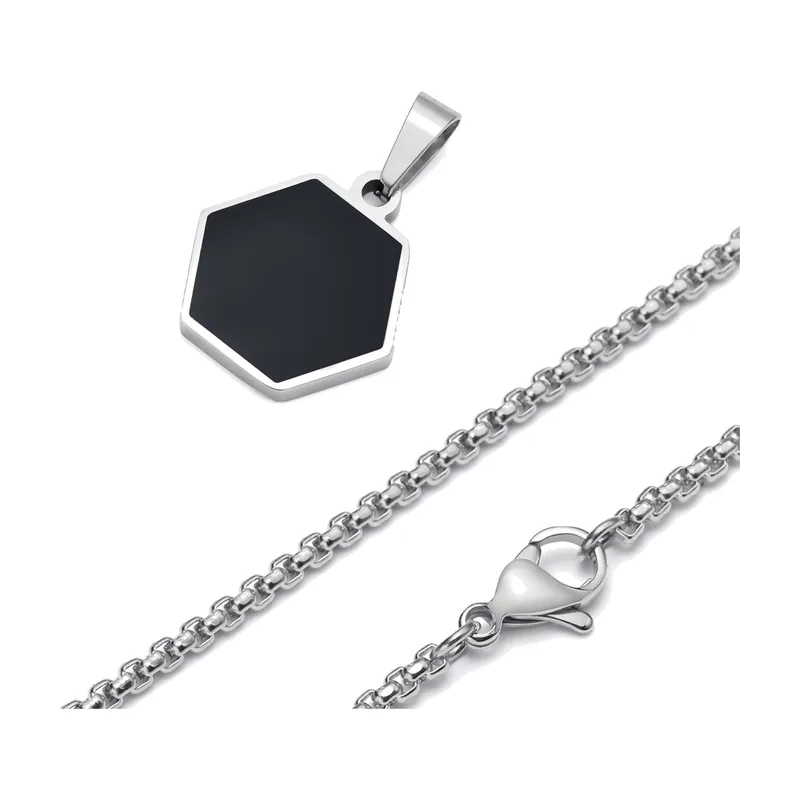 Hexagon Anhänger mit schwarzer Einlage, Edelstahl