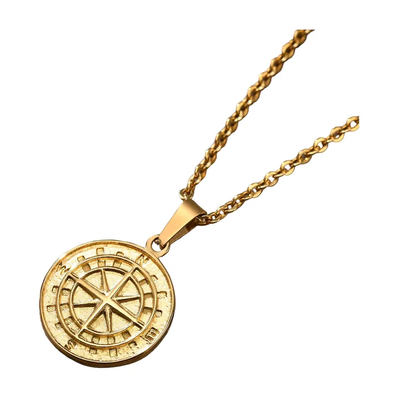 Colgante de Brújula y Estrella Náutica con Cadena, Acero Inoxidable