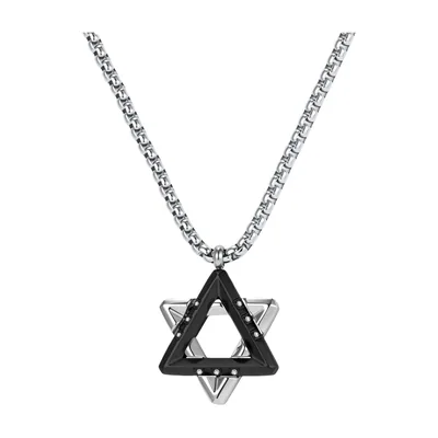 Collier Pendentif Étoile de David avec Zirconia, Acier Inoxydable