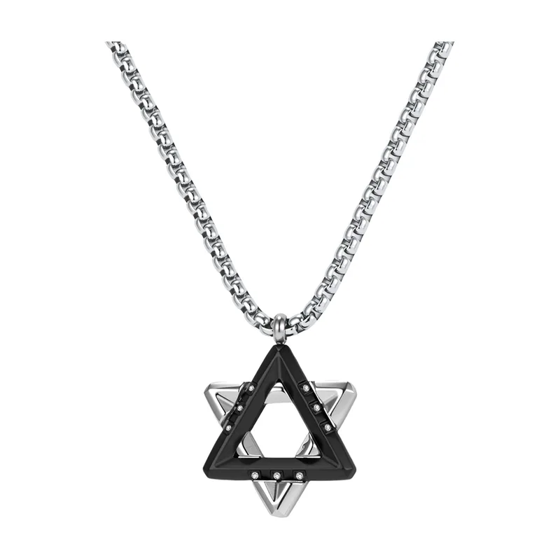 Collier Pendentif Étoile de David avec Zirconia, Acier Inoxydable