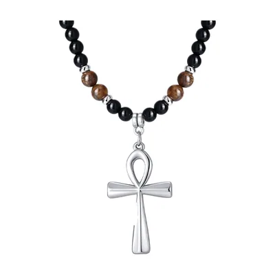 Ankh Kreuz Anhänger mit Perlenkette, Edelstahl