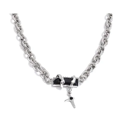 Colgante de Cruz con Circonia Negra y Cadena de Acero Inoxidable