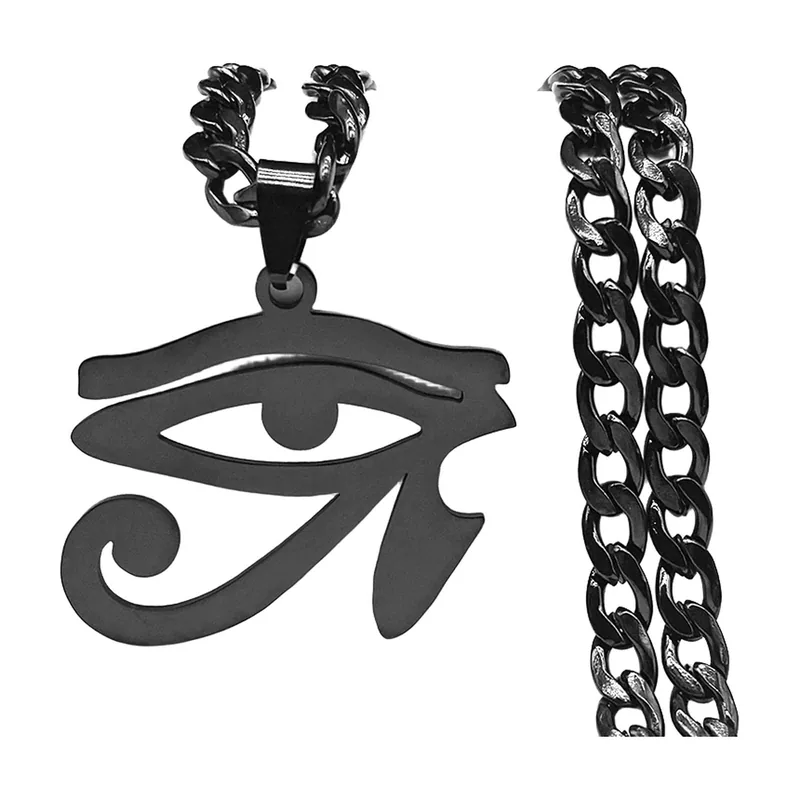 Eye of Horus Pendant with Curb Chain, Black Stainless Steel