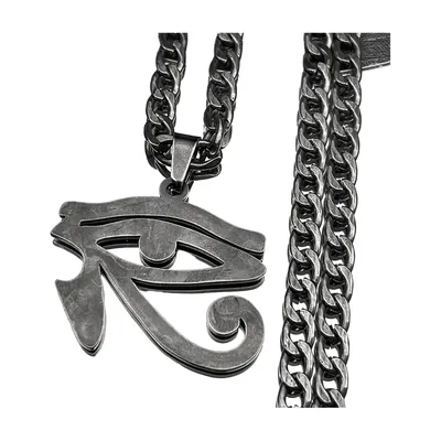 Eye of Horus Pendant with Curb Chain, Stainless Steel
