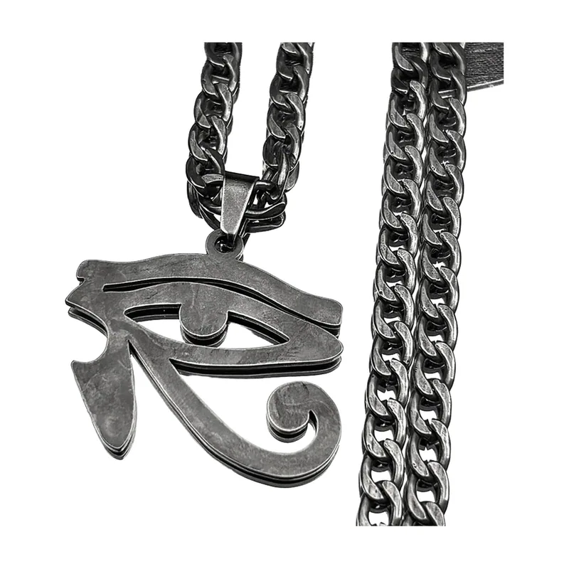Colgante del Ojo de Horus con Cadena Curb, Acero Inoxidable
