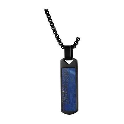 Rechteckiger Lapis Lazuli Anhänger mit Panzerkette, Edelstahl