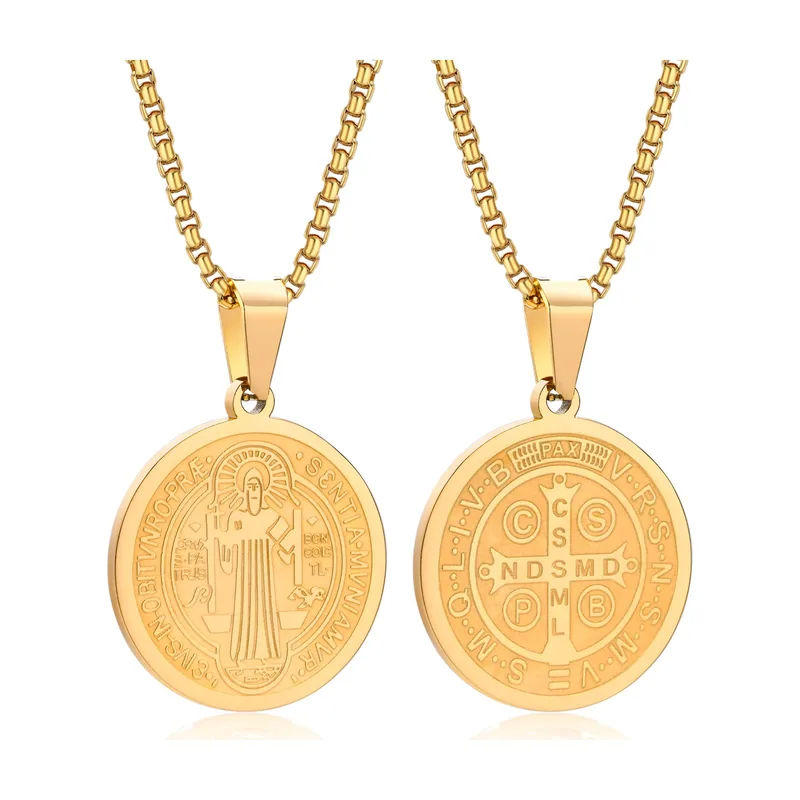 Collier Médaille Saint Benoît avec Chaîne, Acier Inoxydable