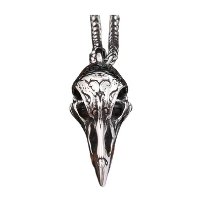 Rabenschädel Anhänger mit Kette, 316L Edelstahl
