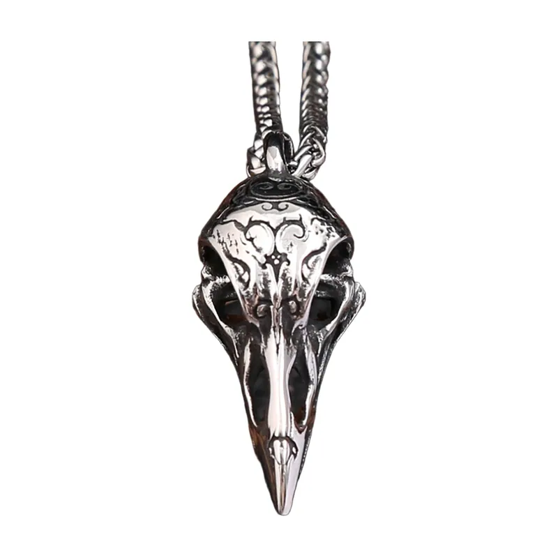 Rabenschädel Anhänger mit Kette, 316L Edelstahl