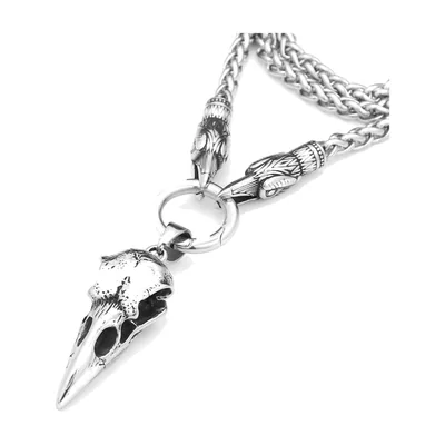 Rabenschädel Anhänger mit Kette, 316L Edelstahl