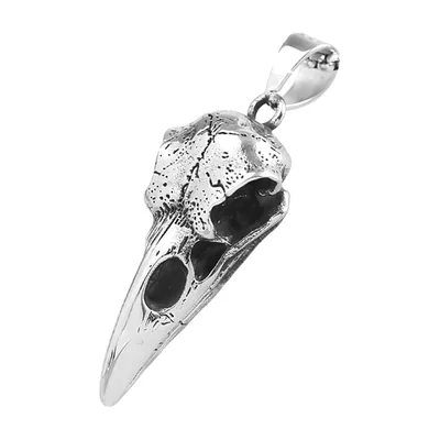 Rabenschädel Anhänger mit Kette, 316L Edelstahl
