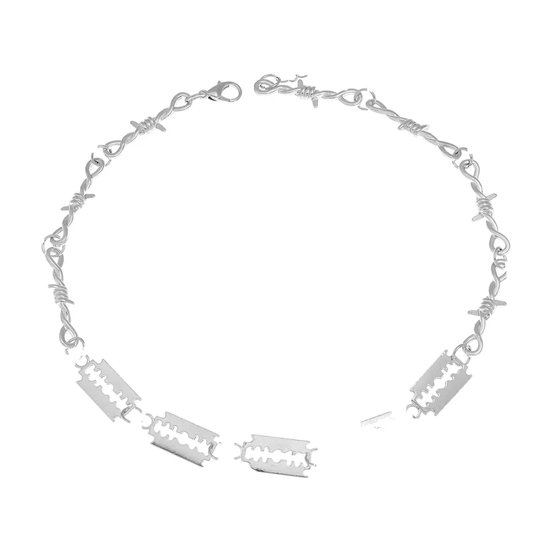 Rasiermesser-Anhänger Kette mit Stacheldraht-Elementen, Edelstahl