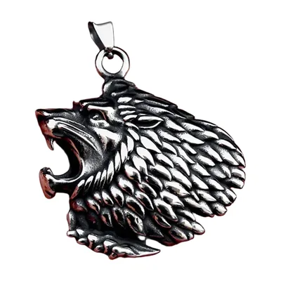 Wolfskopf Anhänger mit Wikinger-Motiv, Edelstahl