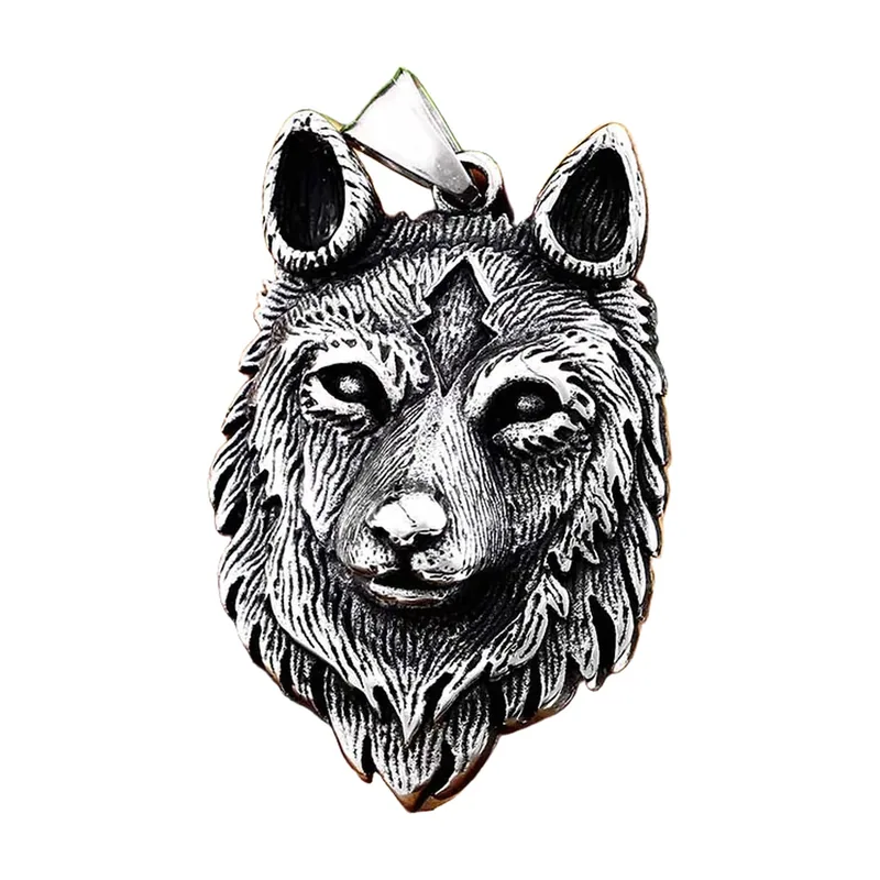 Pendentif Tête de Loup avec Symbole Celte, Acier Inoxydable 316L
