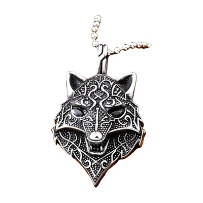 Wolfskopf-Anhänger mit keltischen Knoten, Edelstahl