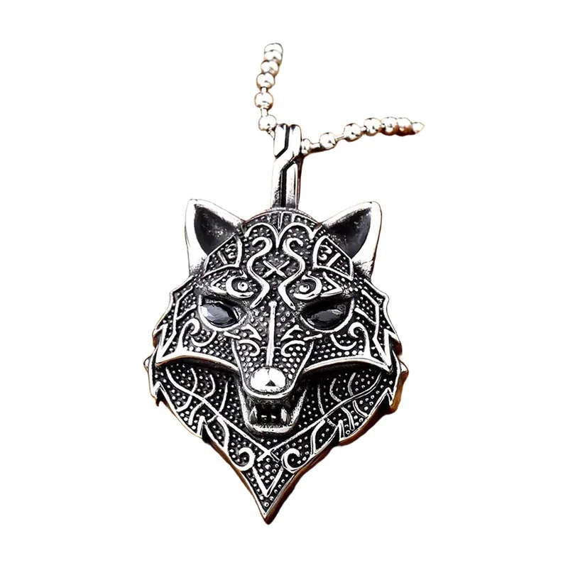 Wolfskopf-Anhänger mit keltischen Knoten, Edelstahl