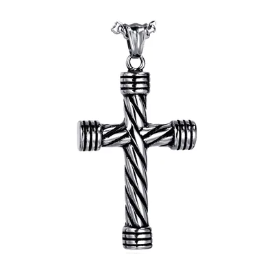 Collana con Pendente a Croce Design Torsciato, Acciaio Inossidabile