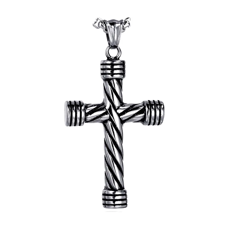 Collier Pendentif Croix au Design Torsadé, Acier Inoxydable