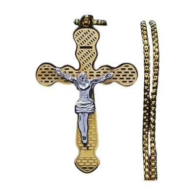 Colgante de Crucifijo con Cadena de Eslabones, Acero Inoxidable