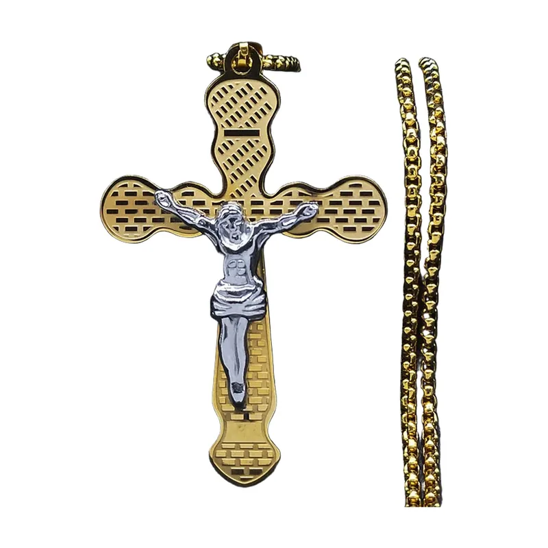 Collana con Crocifisso e Catena a Maglie, Acciaio Inossidabile