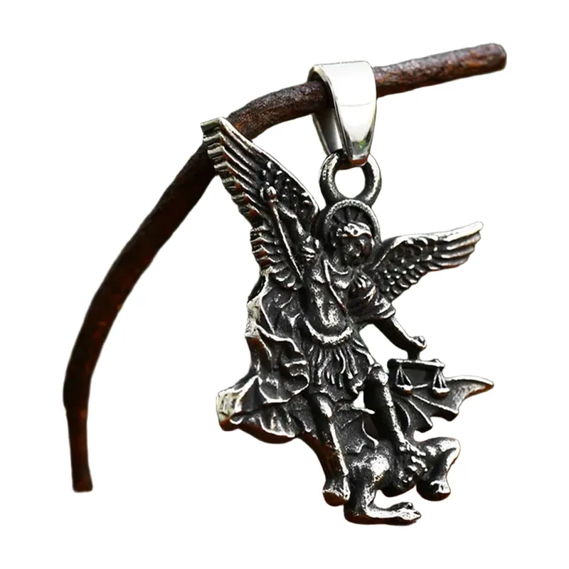 St. Michael Erzengel Anhänger mit Panzerkette, Edelstahl