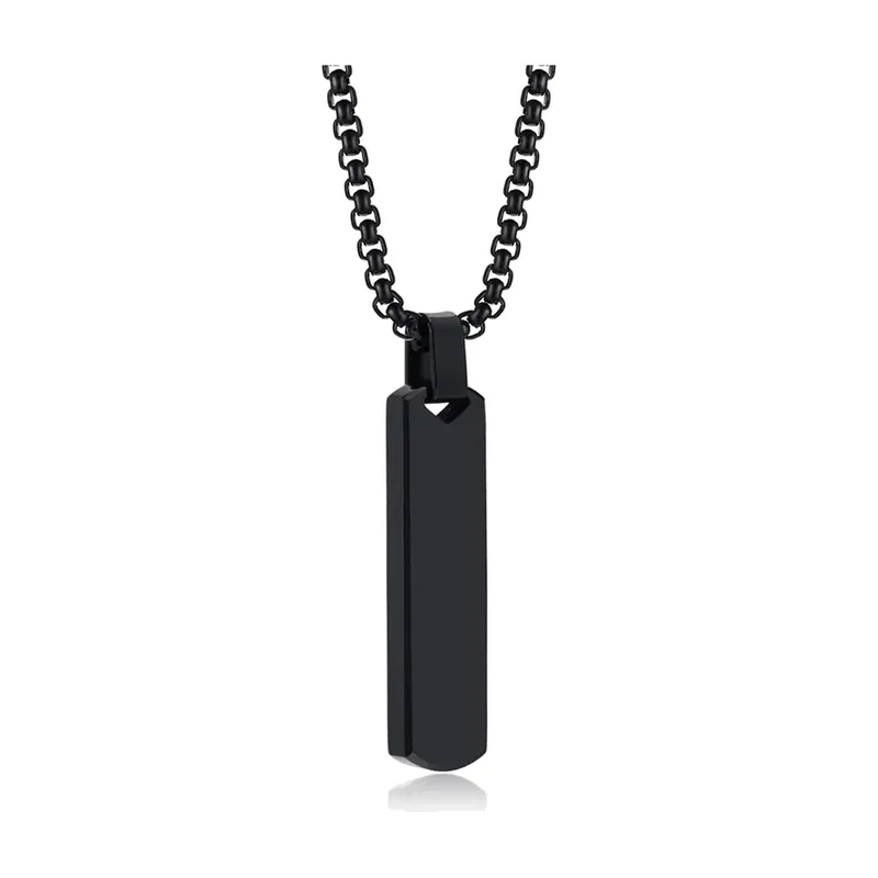 Rectangular Bar Pendant with Box Chain, Stainless Steel