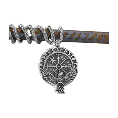 Vegvisir Viking Compass Pendant with Odin's Raven, Stainless Steel