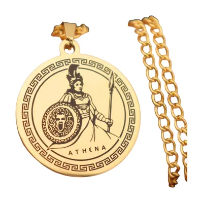 Athena und Medusa Schild-Anhänger mit Mäander-Rand, Edelstahl