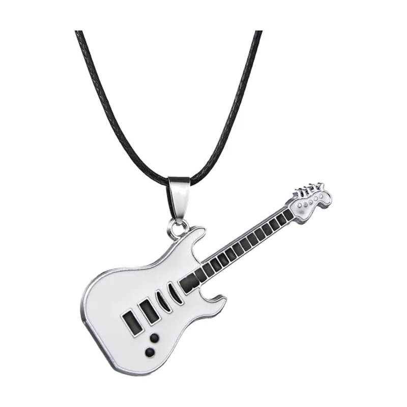 Collier Pendentif Guitare Électrique avec Cordon Noir, Acier Inoxydable