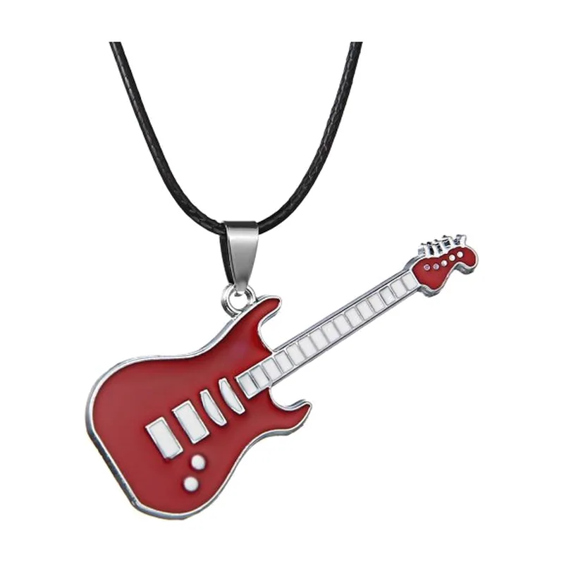 E-Gitarre Anhänger mit schwarzer Kordel, Edelstahl
