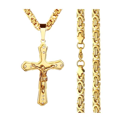 Orthodox Cross Pendant with Byzantine Chain, Stainless Steel